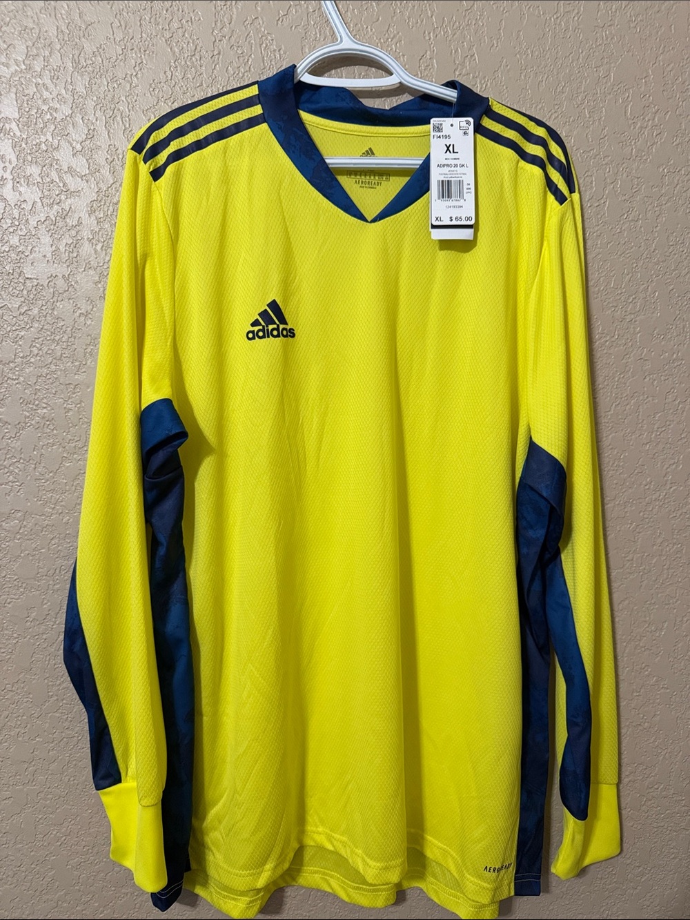 adidas Men’s Yellow Long-Sleeve Soccer Jersey with Navy Accents